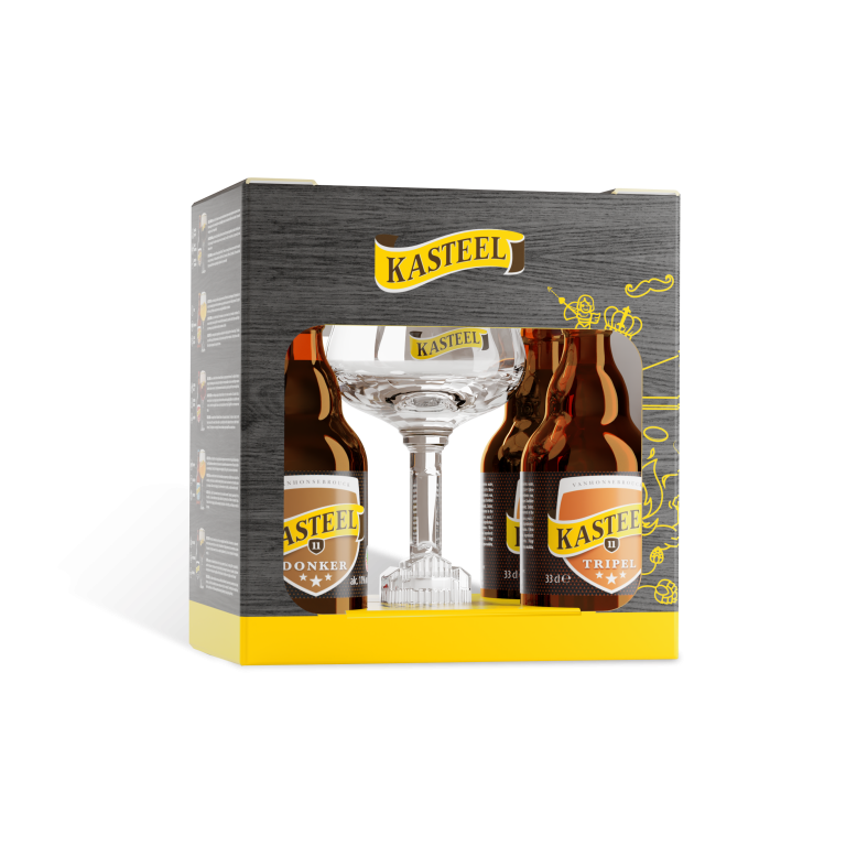 COFFRET KASTEEL TRIPLE + DONKER 4*33CL + 1 VERRE_ROUGE/RUBIS_1.32