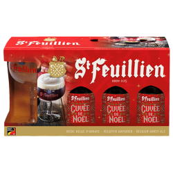 BIERE - BLONDE - COFFRET ST FEUILLIEN CUVEE DE NOEL 3X33CL + 1 VERRE - Belgique